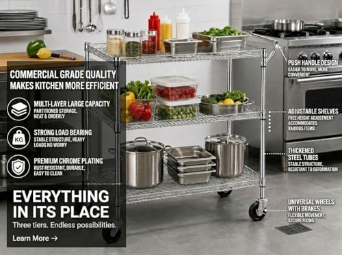 Carrito de Cocina Rodante de 3 - Commercial Kitchen On Wheels reseña y precio