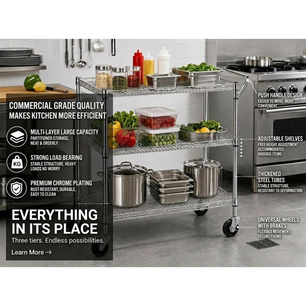 Carrito de Cocina Rodante de 3 - Commercial Kitchen On Wheels reseña y precio